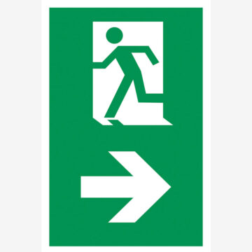 Rømningskilt Rømningsvei stolpe høyre