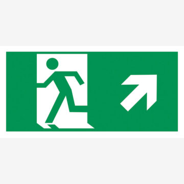Rømningskilt Nødutgang opp til høyre