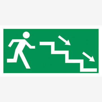 Rømningskilt Rømningsvei trapp ned høyre