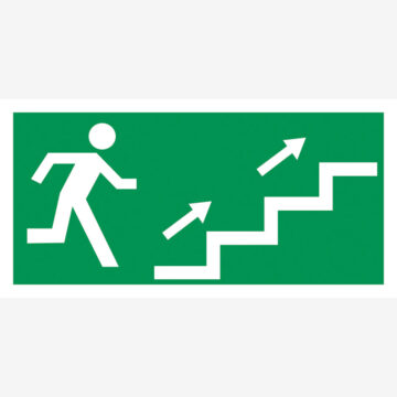 Rømningskilt Rømningsvei trapp opp høyre