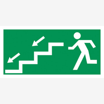 Rømningskilt Rømningsvei trapp ned venstre