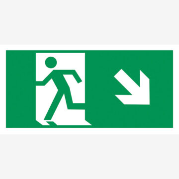 Rømningskilt Nødutgang ned til høyre