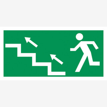 Rømningskilt Rømningsvei trapp opp venstre