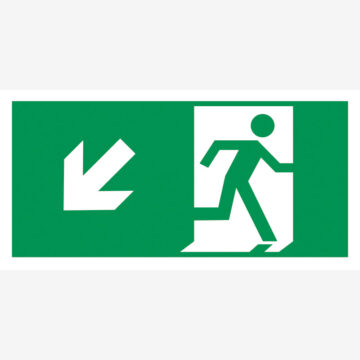 Rømningskilt Nødutgang pil ned venstre