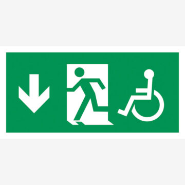Rømningskilt Nødutgang funksjonshemmede pil ned