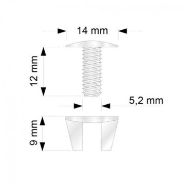 Mål på viking-skrue i transparent plast. Skrue med vingemutter. 12 mm.
